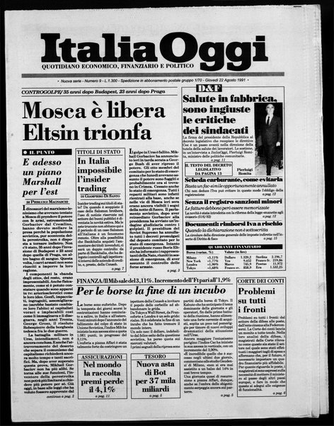 Italia oggi : quotidiano di economia finanza e politica